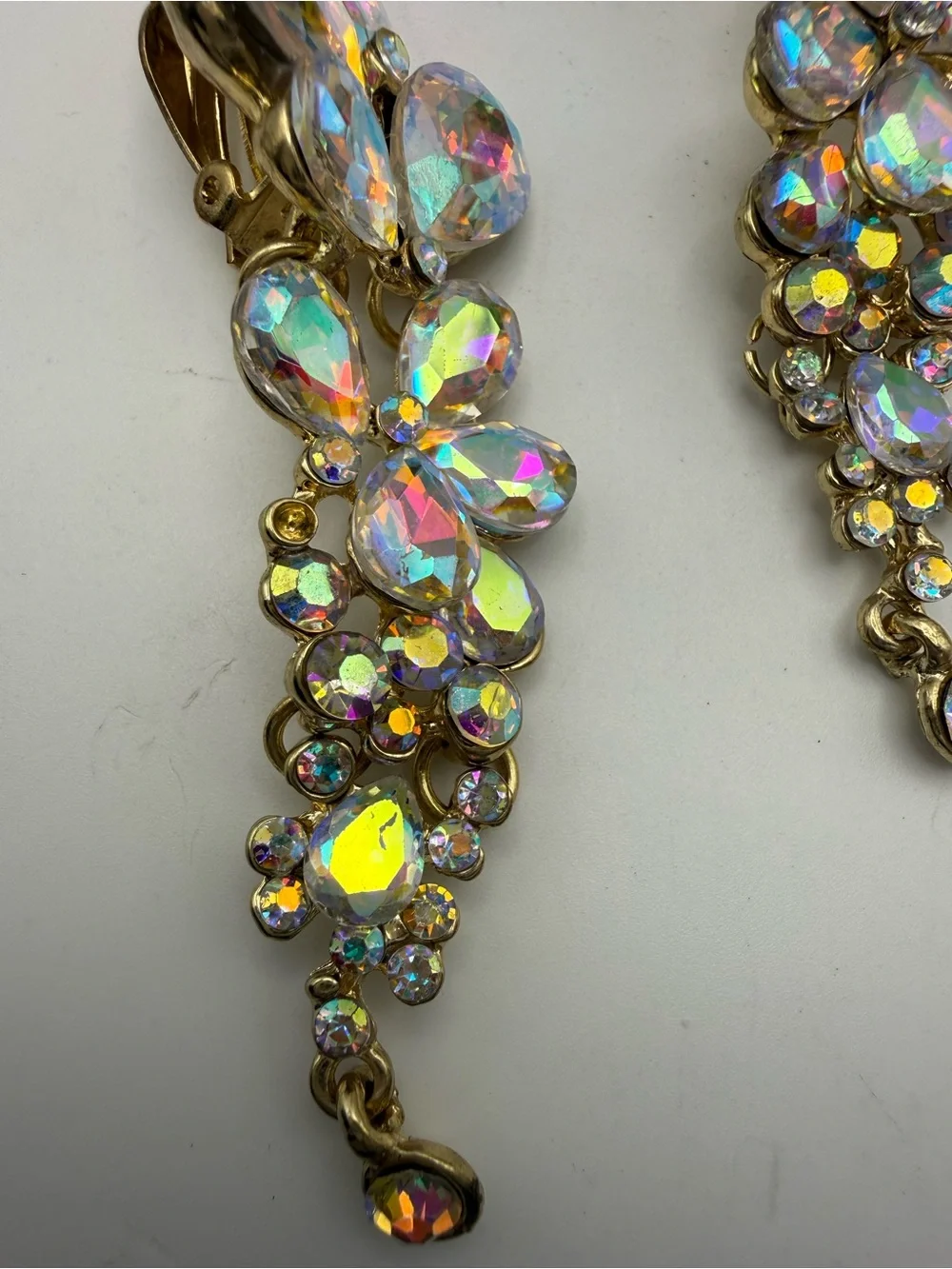 Aurora Crystal Cascade Statement Drop Clip Earrings Iridescent